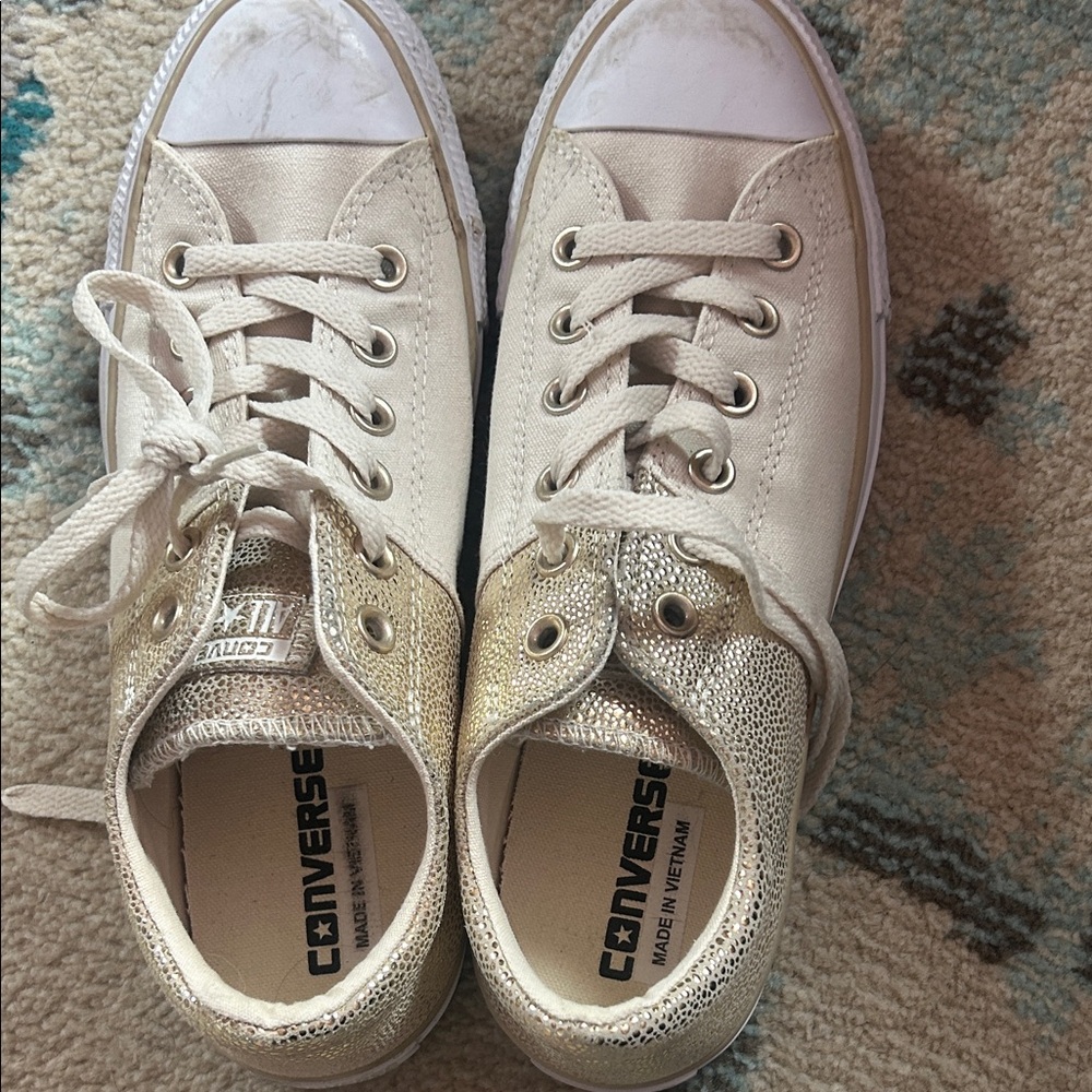 Converse Metallic Gold and Cream Sneakers